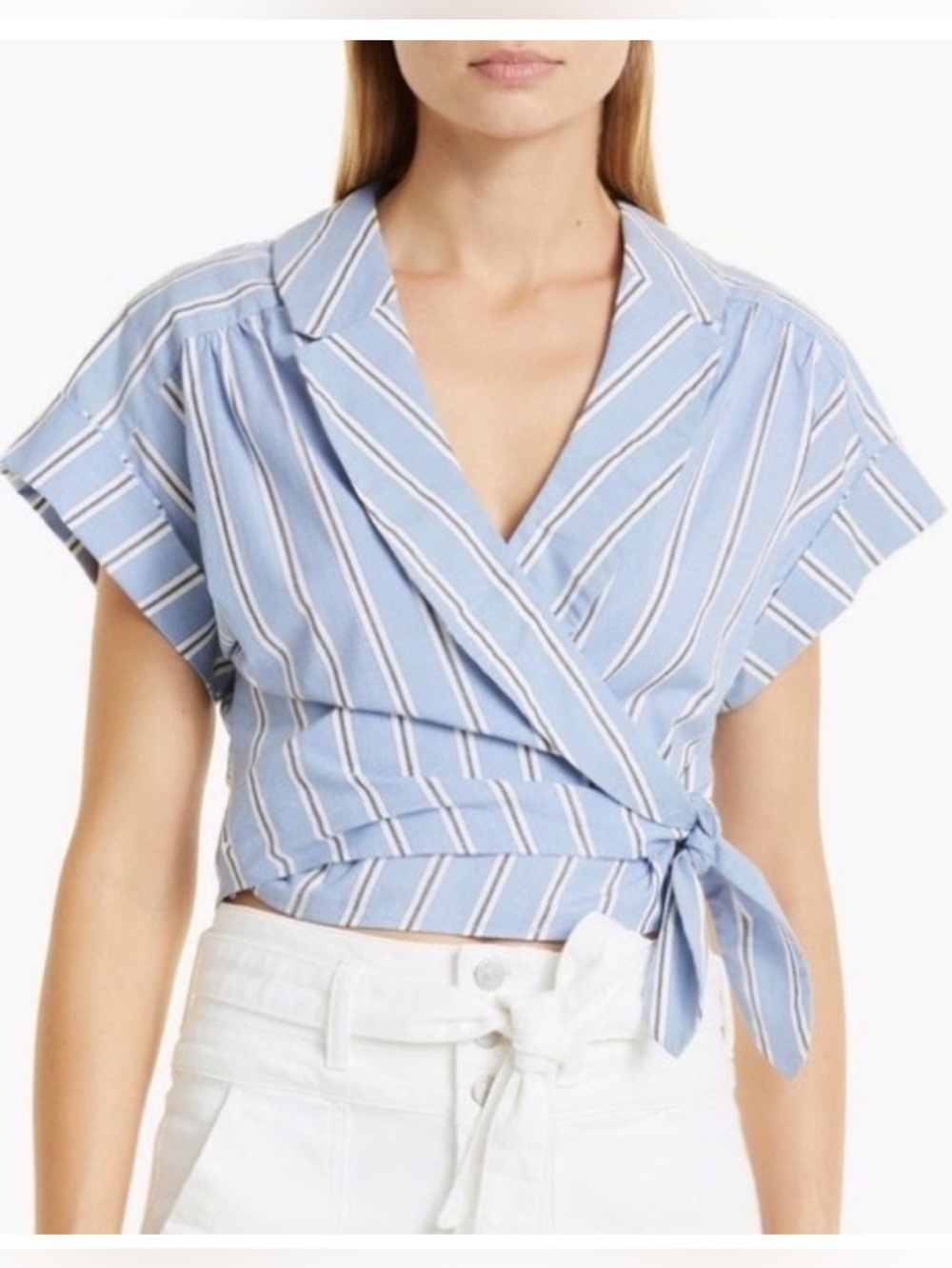 Veronica Beard Sedley Striped Button Down Style Front Tie Crop Top. Size XS